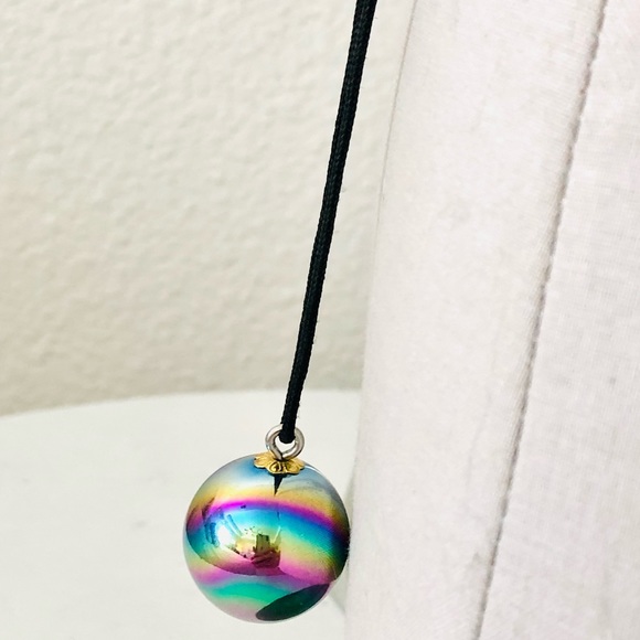 Vintage Boho Bracelet & Iridescent Metal Sphere Pendant - Picture 3 of 8
